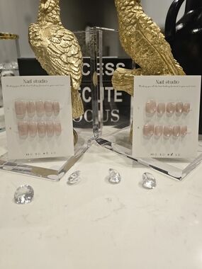 Nude Pink Press-On Nails – Elegant Short Set w/Doggie Paws & Doggie Faces